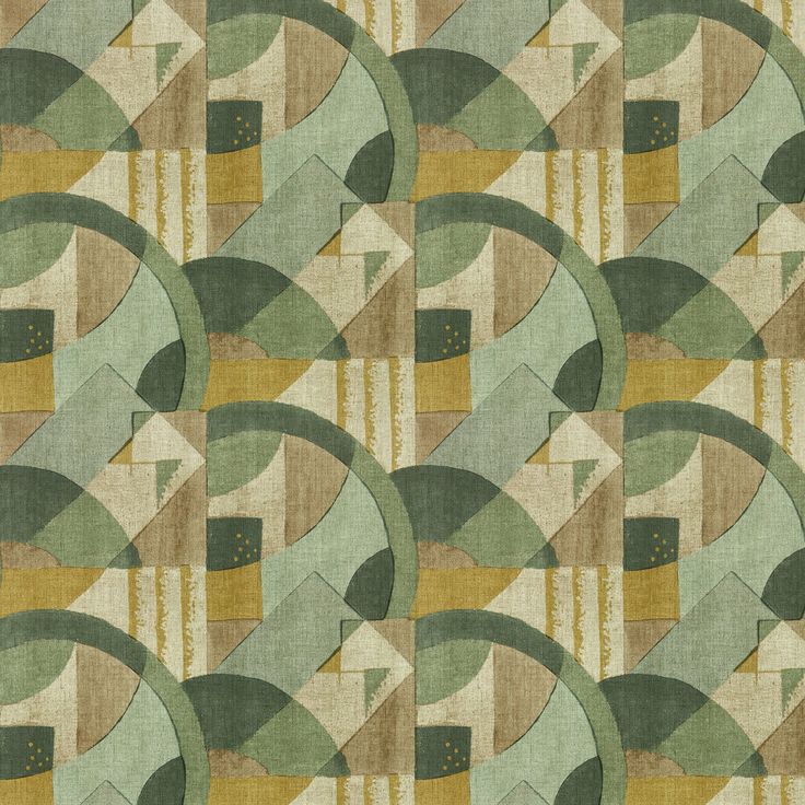 an abstract pattern with green and yellow circles on beige groundcloth, designed in the style of art deco