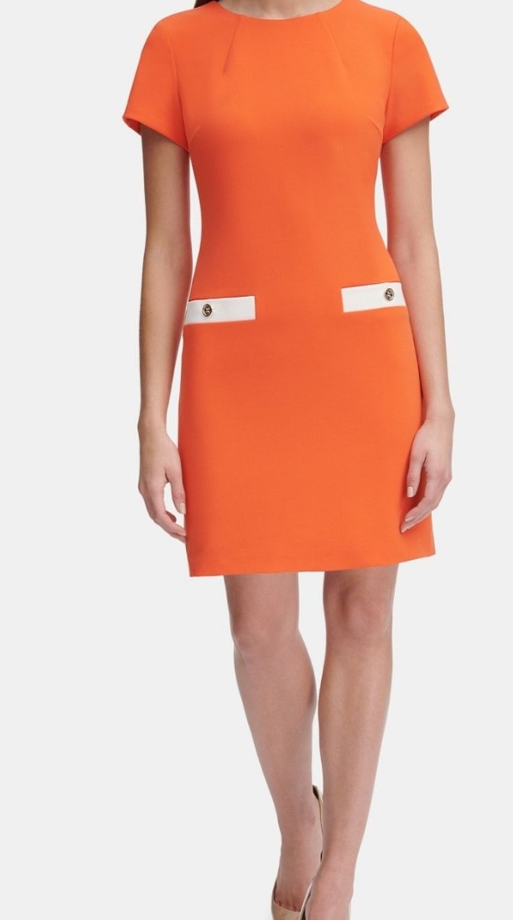 Beautiful Shift Dress Elegant Lined Orange Mini Dress, Orange Mini Dress For Work, Elegant Tommy Hilfiger Dresses For Workwear, Chic Tommy Hilfiger Dresses For Work, Fitted Tommy Hilfiger Sheath Dress, Chic A-line Tommy Hilfiger Dress, Chic Knee-length Tommy Hilfiger Dress, Chic Fitted Tommy Hilfiger Mini Dress, Tommy Hilfiger Fitted Sheath Dress