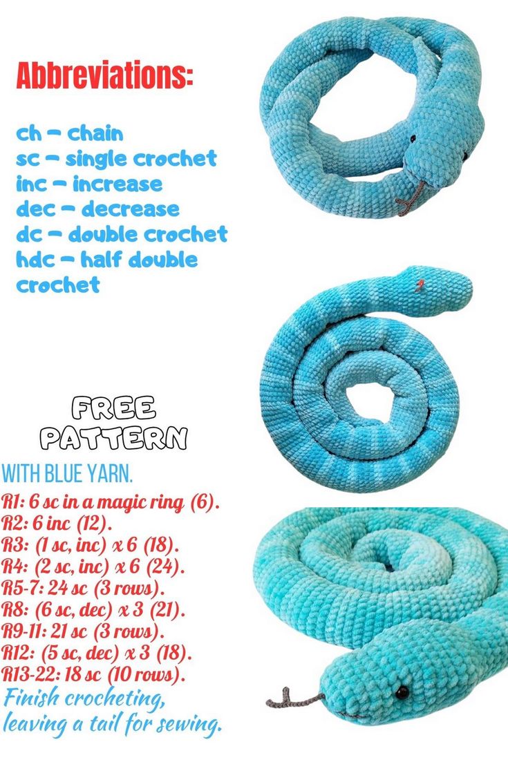 the instructions for how to make a snake toy with blue yarn and rubber wheels, including two