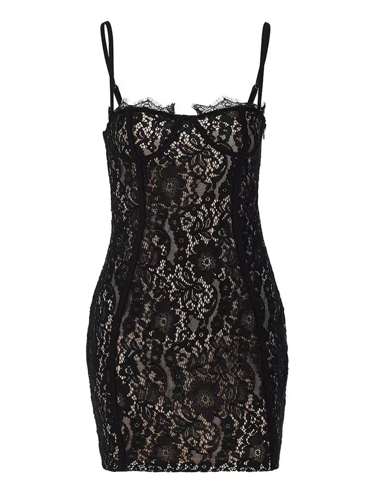 Get ready to turn heads in the Twila Lace Mini Dress! This sexy black dress from Alees Fashion's Date Night Collection features spaghetti straps and a bodycon fit, perfect for showing off your curves. Whether it's a night out with the girls or a date with that special someone, this dress is sure to make a statement. Details Twila Lace Mini Dress in Black Sleeveless Spaghetti Straps Bodycon Sexy Alees Fashion Date Night Collection Fashion Date Night, Evening Dress Collection, Lace Bodycon, Mini Dresses For Women, Black Lace Dress, Hoco Dresses, Lace Mini Dress, Black Sleeveless, Trending Dresses