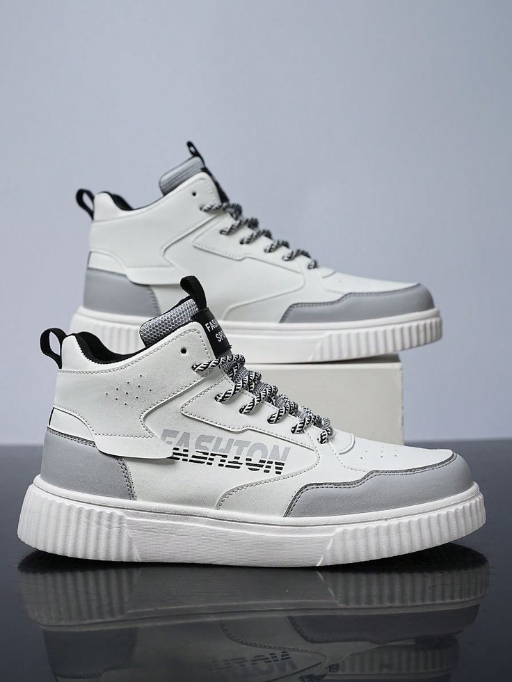 Men Trendy Lace-Up Front Splice Design Casual Sneakers, Men Outdoor High Top Skateboard Shoes, Warm And Versatile Running Shoes white ash     Colorblock,Letter    Men Shoes, size features are:Bust: ,Length: ,Sleeve Length: Running Shoes White, Makeup Storage Bag, White Ash, Skateboard Shoes, Trainers Fashion, Great Gifts For Women, Leather Flat Shoes, Tenis Casual, Shoes White