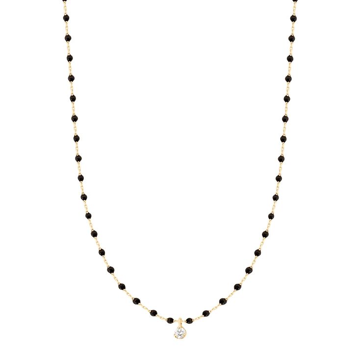 Gigi Clozeau - Mini Gigi Black necklace, Yellow Gold 1 Diamond, 15.7 Gigi Necklace, 15 Necklace, Dancing Diamond, Black Pearls, Tiny Diamond, Black Necklace, Resin Beads, Sparkle Diamonds, Black Pearl