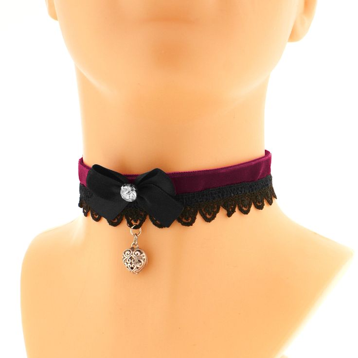 The combination of a velvet collar with a delicate lace, bow and a pendant heart is a perfect blend of elegance and gothic charm. The addition of a red heart adds a touch of romance and whimsy, making this accessory truly unique and eye-catching. It's perfect for those who appreciate the darker side of fashion with a touch of femininity. Choker Necklace Gothic collar black velvet lace evening black choker goth lace collar burlesque collar gothic wedding jewelry victorian vampire. neckband choker Elegant Costume Jewelry Choker, Bow Choker Jewelry For Parties, Elegant Bow Choker As A Gift, Black Ribbon Choker Necklace For Parties, Adjustable Vampire Style Choker For Gift, Vampire Style Adjustable Choker As Gift, Adjustable Vampire Style Choker As Gift, Elegant Halloween Costume Jewelry, Formal Black Ribbon Choker Jewelry