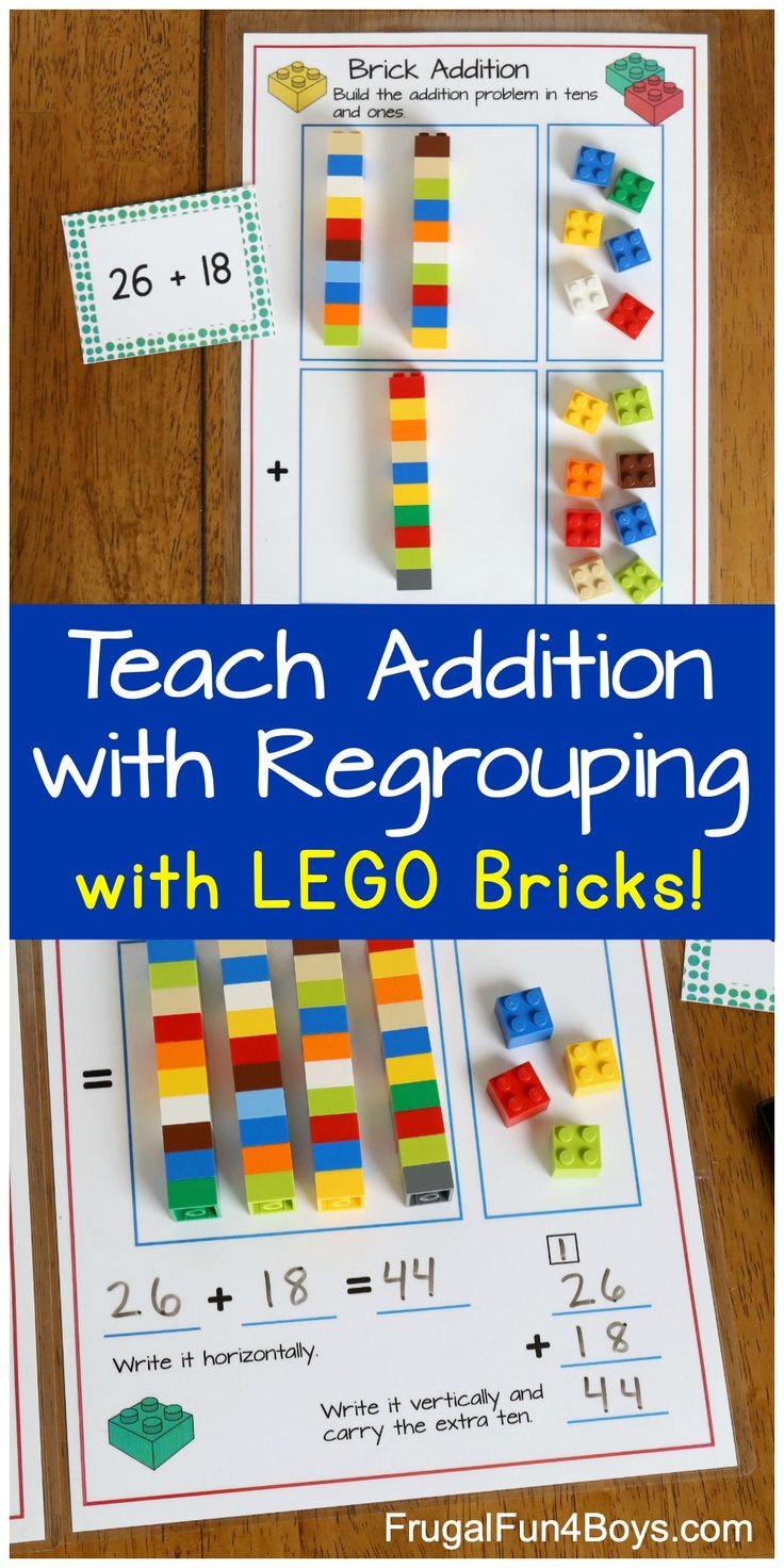 teach addition with regrouping with lego bricks