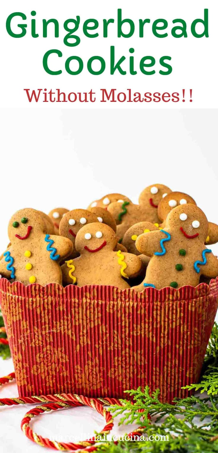 a basket full of gingerbread cookies with the words, without molassses