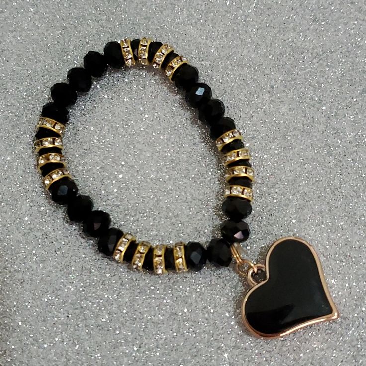 Black And Gold Free Gift Box Due To The Light And Screen Difference, The Item's Color May Be Slightly Different From The Pictures. Please, Understand Elegant Beaded Heart Bracelet For Parties, Trendy Black Bracelet For Valentine's Day, Trendy Black Heart Bracelet For Gift, Trendy Black Heart Bracelet As Gift, Elegant Stretch Bracelet With Heart Beads, Black Beads Stretch Bracelet As Gift, Black Bracelets For Party On Valentine's Day, Trendy Black Bracelets For Valentine's Day, Gift Black Heart Beads Bracelet