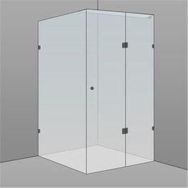 a drawing of a glass shower stall with no doors on the front and side walls