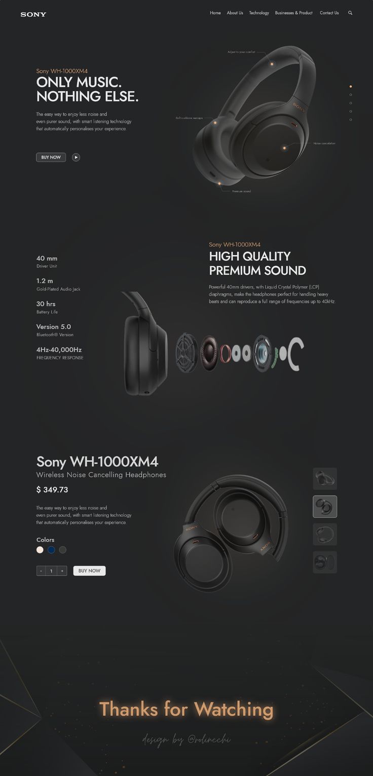 the back side of a black and white web page with an image of headphones on it