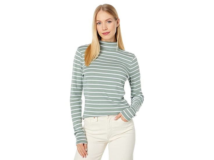 Vineyard Vines Striped Simple Turtleneck - Women's Clothing : Break Stripe/Olive : Elevate your casual look wearing the classic Vineyard Vines Striped Simple Turtleneck T-shirt. Pullover style. Turtle neckline and long sleeves. Allover stripe pattern. Straight hemline. 60% Pima cotton, 40% Modal. Machine wash, tumble dry. Made in Peru. Measurements: Length: 26 in Product measurements were taken using size SM. Please note that measurements may vary by size. Chic Cotton Turtleneck Top, Versatile Cotton Turtleneck Top, Spring Cotton Turtleneck Tops, Striped Tops For Layering In Fall, Fall Crew Neck Top With Striped Collar, Relaxed Fit Tops With Striped Collar For Fall, Relaxed Fit Top With Striped Collar For Fall, Striped Tops For Layering With Relaxed Fit, White Tops With Striped Collar For Fall