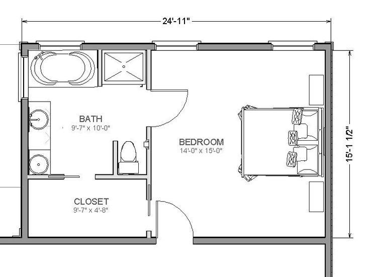 the floor plan for a bedroom and bathroom in a small house with an attached loft