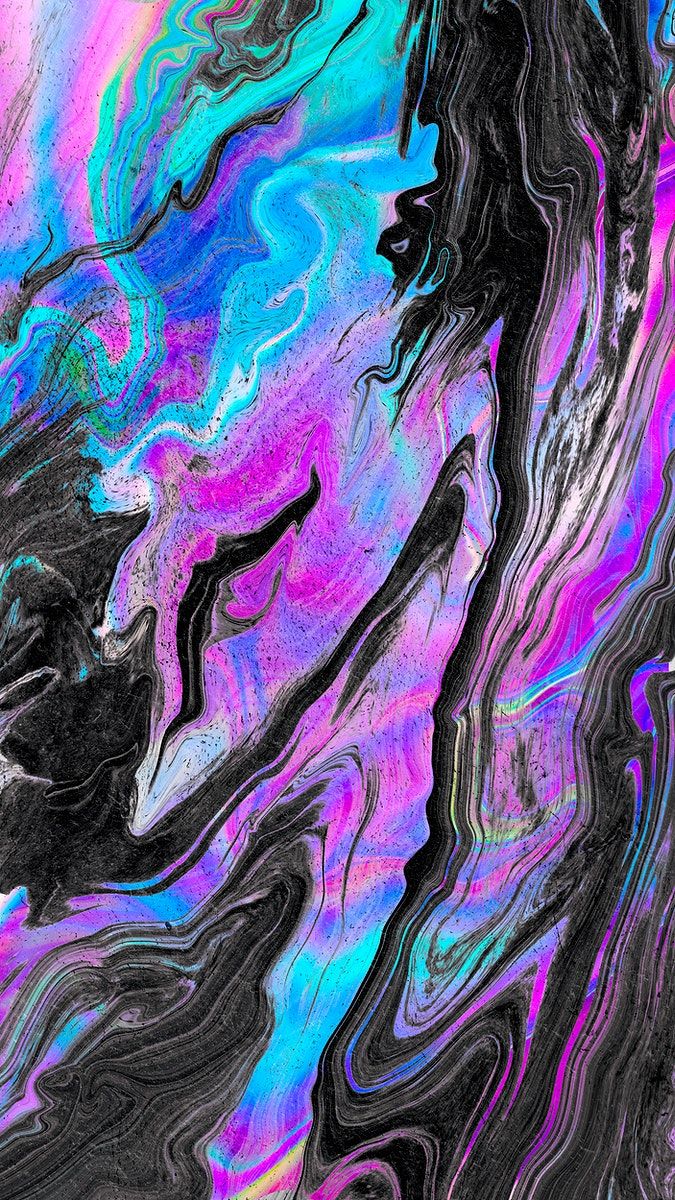 an abstract painting with black, purple and blue colors on it's surface is featured in this image