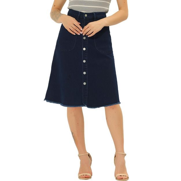 Allegra K Women's Raw Hem Button Down Midi Demin Skirt : Target Casual Knee-length Buttoned Denim Skirt, Casual Knee-length Denim Skirt With Buttons, Dark Wash Cotton Skirt With Button Zip Fly, Denim Blue Cotton Skirt With Button Zip Fly, Cotton Denim Skirt With Button Zip Fly, Denim Blue Cotton Denim Skirt With Button Zip Fly, Dark Wash Denim Skirt With Button Zip Fly, Medium Wash Cotton Denim Skirt With Button Zip Fly, Medium Wash Denim Skirt With Button Zip Fly