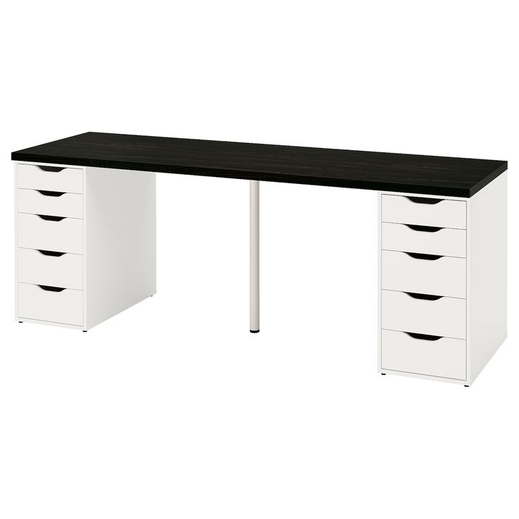 an office desk with drawers on each side