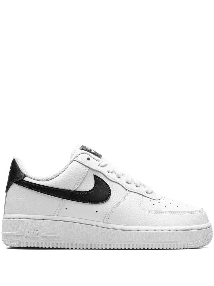 white/black leather signature Swoosh logo detail round toe perforated detailing front lace-up fastening logo patch at the tongue branded insole rubber sole These styles are supplied by a premium sneaker marketplace. Stocking only the most sought-after footwear, they source and curate some of the most hard to find sneakers from around the world. Nike Air Force White, Bday List, Adidas Samba Og, Bag Women Fashion, Nike Air Force 1 07, Swoosh Logo, Black Sneakers, Black Logo, Nike Air Force 1