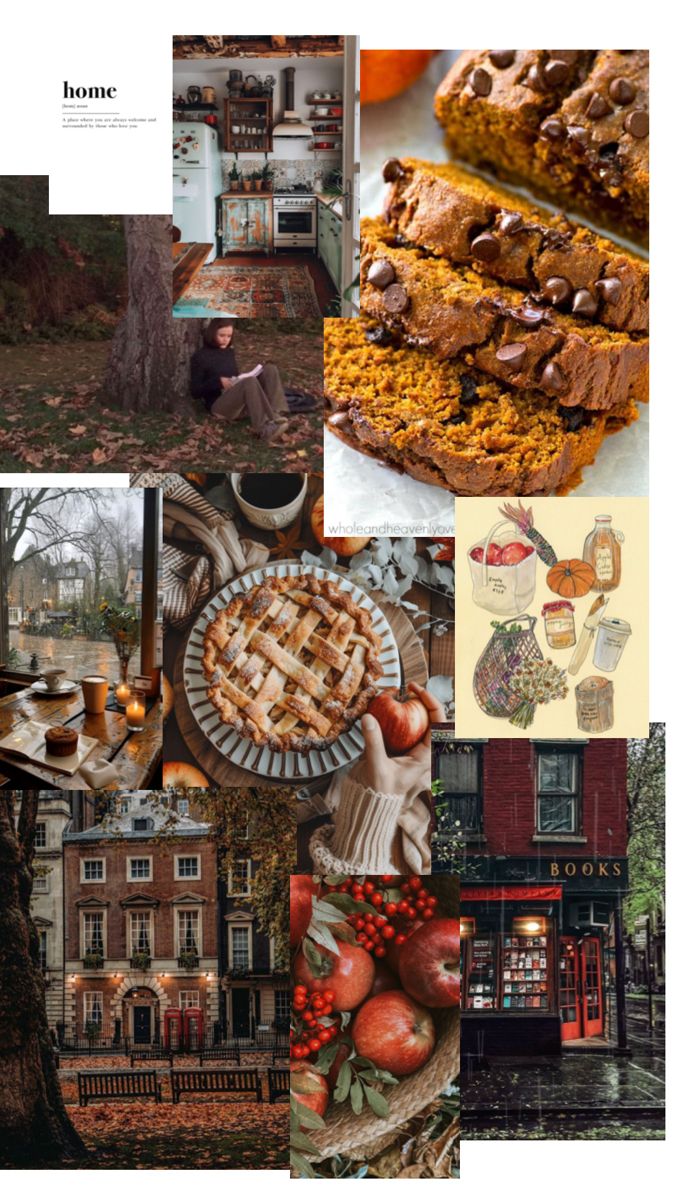 the collage shows many different pictures with food and people in them, including pumpkins