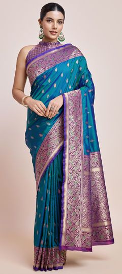 Blue color Saree in Banarasi Silk fabric with Weaving, Zari work Blue Chanderi Saree For Reception, Blue Katan Silk Saree With Resham Embroidery, Blue Saree With Resham Embroidery For Puja, Blue Traditional Wear With Pallu For Reception, Designer Blue Blouse Piece With Zari Weaving, Blue Dupatta With Zari Weaving For Reception, Blue Zari Weaving Dupatta For Reception, Blue Banarasi Silk Dupatta For Reception, Reception Blue Dupatta With Zari Weaving