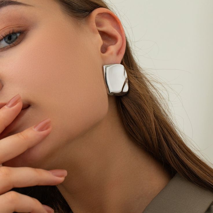 Material: 18K gold-plated, Stainless steel, Silver-plated Product measurements:One Size:Actual Length 1.2 in, Actual Width 1 in, Weight 0.5 oz (13.17 g) Please allow 5-10 business days for items to ship. Modern White Gold Clip-on Earrings As Gift, Minimalist Metal Clip-on Earrings For Gift, Silver Plated Hoop Earrings For Formal Occasions, Silver Plated Stainless Steel Earrings, Silver-plated Stainless Steel Earrings, Minimalist Metal Clip-on Earrings As Gift, Silver Plated Metal Hoop Earrings, Silver Metal Hoop Earrings, Plated, Classic Silver Plated Earrings