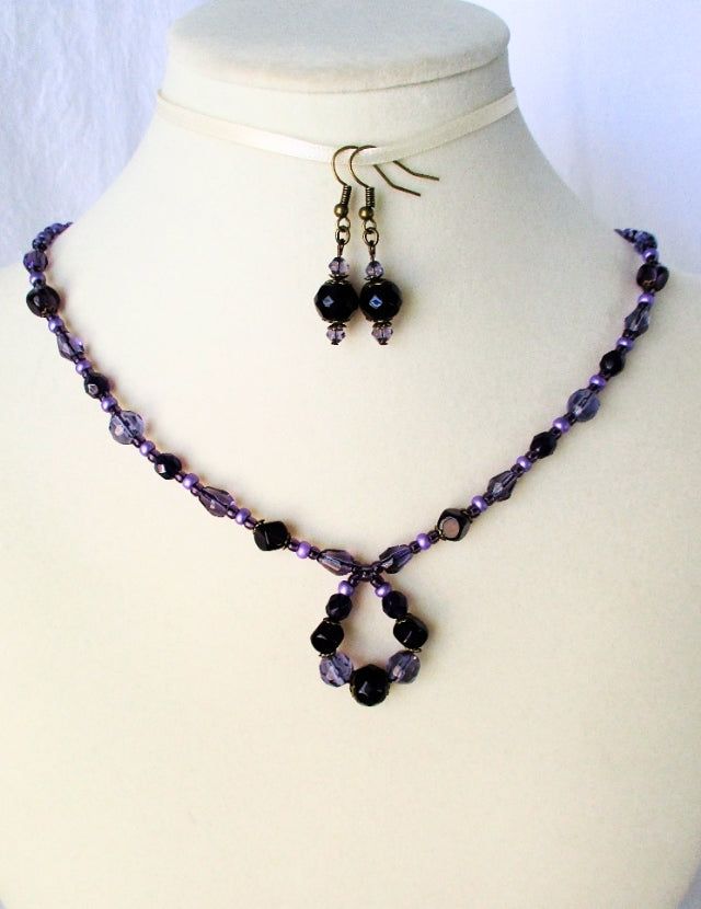 Purple Beaded Necklace - Juicybeads Jewelry Purple Beaded Necklace With Round Black Beads, Adjustable Purple Beaded Necklace With Dangling Beads, Adjustable Purple Necklace With Black Beads, Purple Czech Glass Beaded Necklace For Gift, Purple Necklace With Black Beads For Gift, Gift Purple Necklace With Black Beads, Adjustable Purple Necklaces With Dangling Beads, Adjustable Purple Necklace With Dangling Beads, Purple Beaded Necklace With Black Beads For Gift