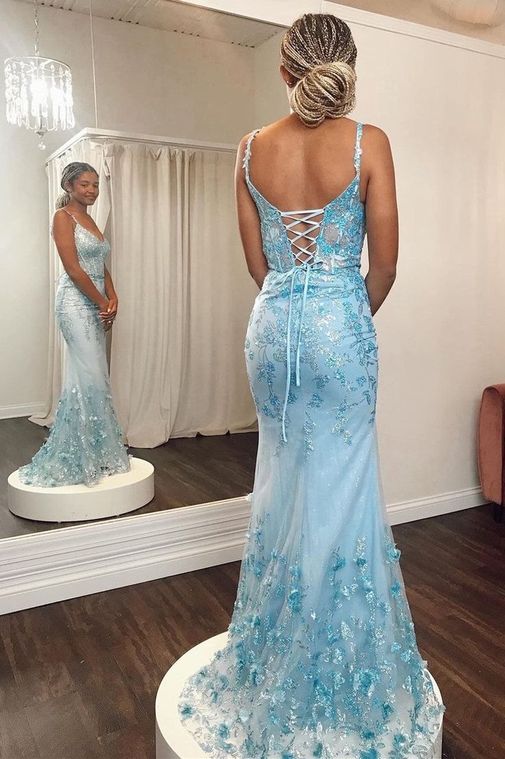 Look gorgeous and make a statement in this Blue Sequin Lace V-Neck Pageant Dress with an Attached Train. The intricate sequin lace and mermaid-style silhouette are sure to turn heads. The dress features a v-neck, lace-up back, and a detachable attached train for an elegant touch. Make your pageant entrance truly unforgettable!
Product Details


SKU: MD0677
Organza Fabric
Floor Length
Size: US 0-16. Check our Size Chart to get your correct size. 
Recommend custom size for plus size.
Free custom size service is available. Email your exact measurements once order is placed. 
Fully lined & Built with bra
Processing time: 10-15 business days. 
If you want to speed up your dress processing time, please put in the link of rush order fee into your shopping cart to check out with the item you want. Lace Mermaid Hem Gown For Prom Season, Lace Gown With Mermaid Hem For Prom Season, Lace Gown With Mermaid Hem For Prom, Prom Season Lace Mermaid Dress, Prom Season Lace Mermaid Dress With Sweep Train, Lace Mermaid Dress For Prom Season, Lace Mermaid Dress For Prom, Lace Evening Dress With Mermaid Hem, Lace Mermaid Hem Evening Gown