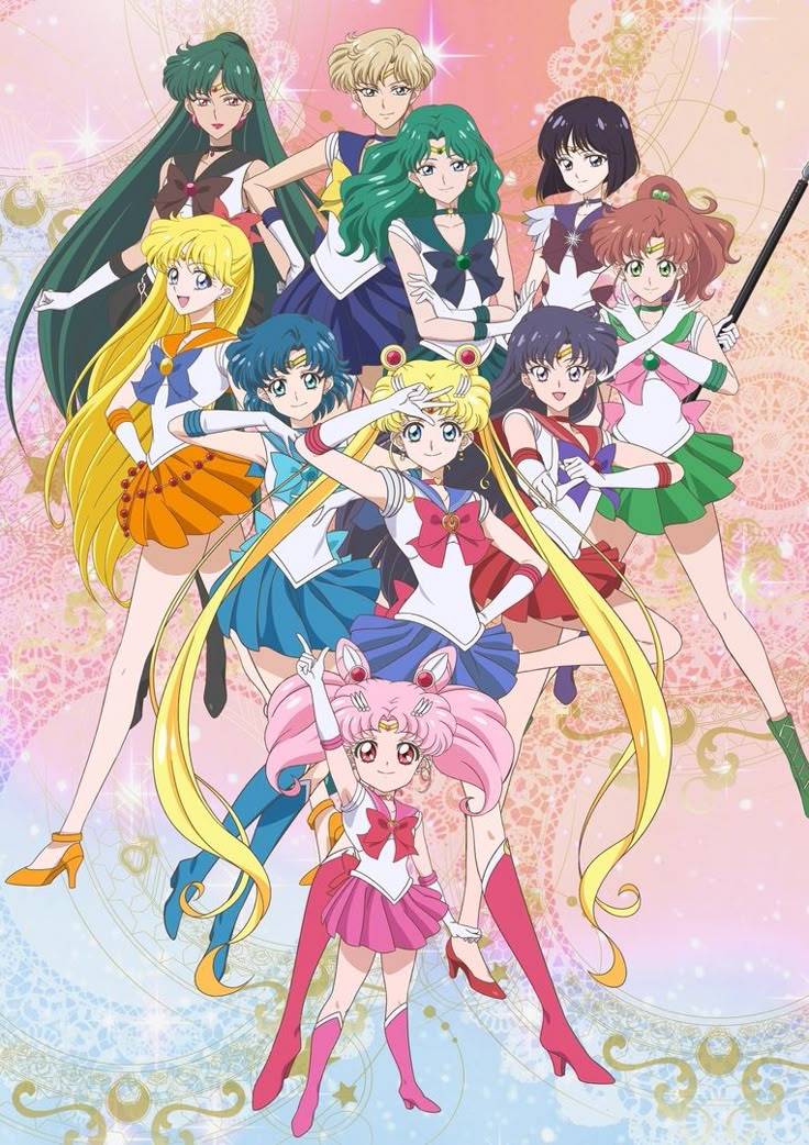 Sailor Moon All Sailors, All Sailor Moon Characters, Sailor Moon Sailor Stars, Sailor Saturn Crystal, Sailor Moon Characters, Sailor Moons, Sailor Mini Moon, Sailer Moon, Sailor Guardians