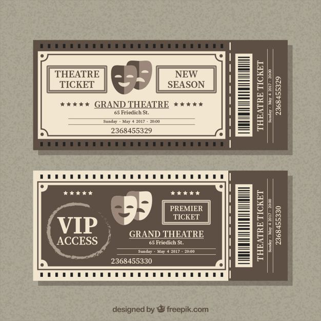 two tickets with the words grand theatre and an image of a theater ticket on it