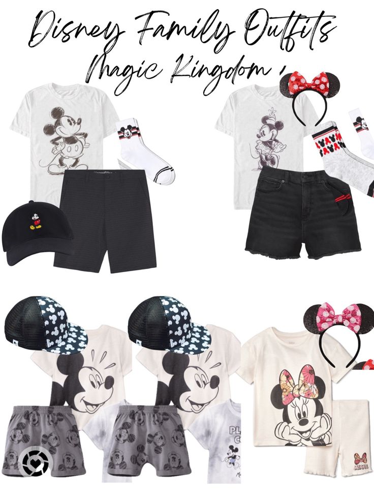 the disney family outfits are all in black and white