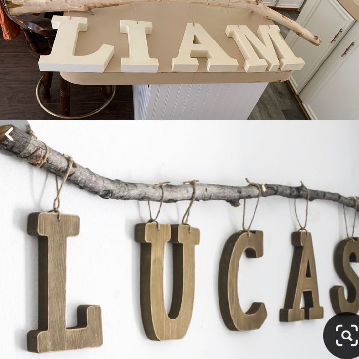 two pictures one with wood letters and the other with metal letters that spell out i am