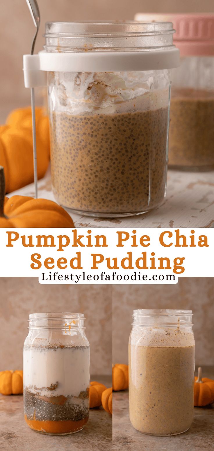 pumpkin pie chia seed pudding in a glass jar