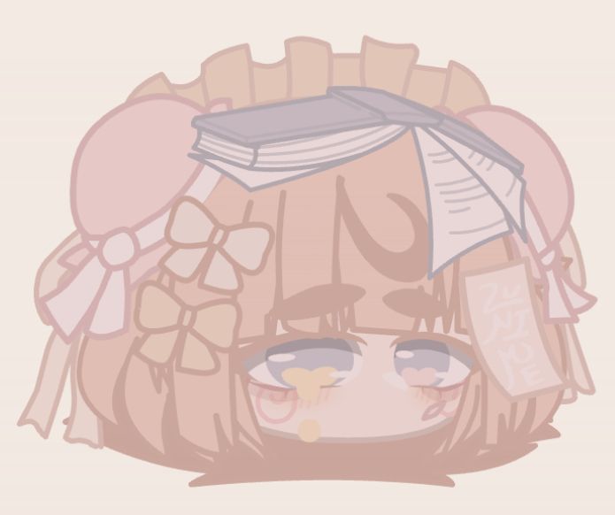 a drawing of a girl with an umbrella over her head and books on her head