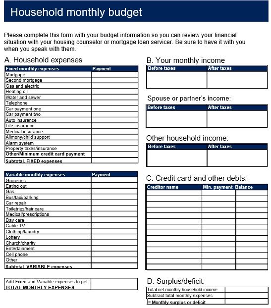 the household budget sheet is shown in this image