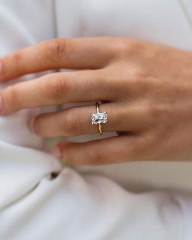 Engagement Ring Minimalist, Emerald Cut Engagement Ring, Emerald Cut Engagement, Minimalist Engagement Ring, Emerald Cut Moissanite, Beautiful Diamond Rings, Emerald Engagement Ring Cut, Dream Engagement, Dream Engagement Rings