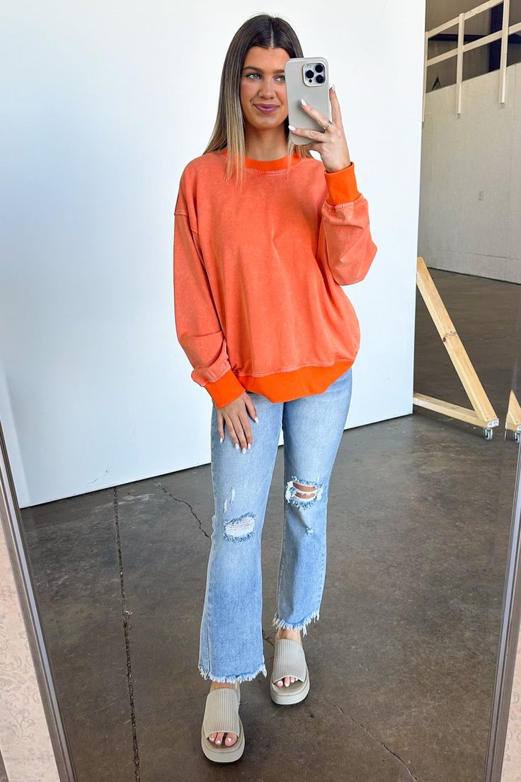 XS / Orange Andriano Washed Knit Long Sleeve Pullover - FINAL SALE - Madison and Mallory Latest Fashion Trends For Women, Knit Long Sleeve, Crop Top Blouse, Skirt Leggings, Women Clothing Boutique, Stay Cozy, Clothing Boutique, Dresses With Leggings, Jeans Dress