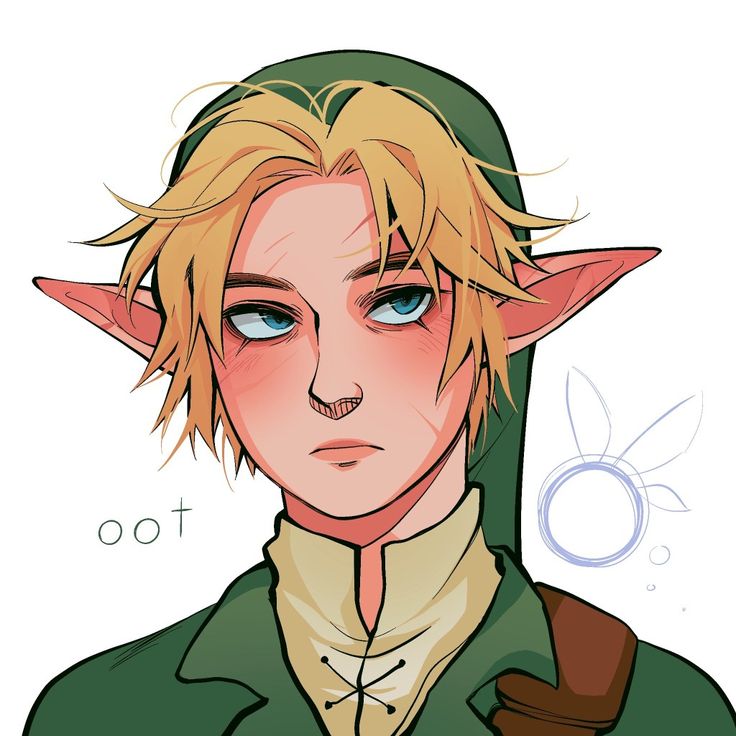 an elf with blonde hair and blue eyes wearing a green hoodie is looking at the camera