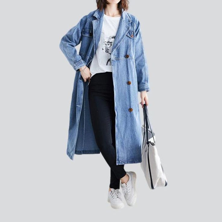 Introducing our Bleached Oversized Women's Denim Coat from the 2023 Autumn Collection. Created for the vogue-forward trendsetters. it's the perfect blend of Pre-millennium nostalgia and vogue chic. Relive the rebellious era in style!Why You'll Love ItThis oversized coat is designed to be the ultimate statement piece. Its faded denim fabric features a distinctive frayed pattern. while the button closure will keep you looking put together. The slim form form ensures comfort and style without sacri Trendy Washed Blue Button-up Outerwear, Oversized Washed Denim Outerwear, Spring Washed Button-up Jeans, Chic Relaxed Fit Denim Blue Outerwear, Oversized Jeans With Pockets For Fall, Oversized Jeans For Fall, Button-up Denim Blue Jeans For Winter, Winter Button-up Denim Blue Jeans, Winter Medium Wash Single Breasted Outerwear