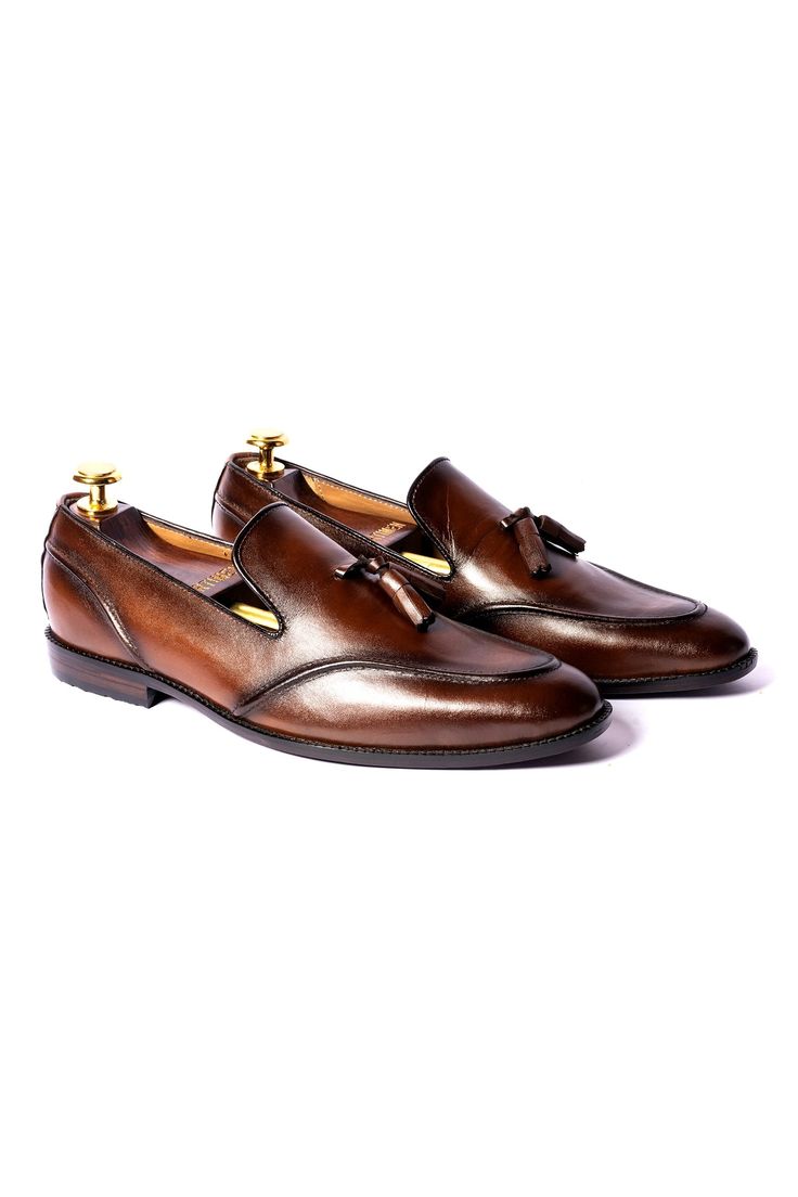 Burnt brown loafers in leather base with pipe pattern and round toe detailing.
Composition: Leather
Color: Brown
Other Details: 
Handcrafted
Round toe
Heel height (in inch): 0.75
 - Aza Fashions Brown Sheep, Men Footwear, Loafers Brown, Loafers For Men, Loafers Online, Brown Loafers, Luxury Sale, Shoe Bags, Sheep Leather