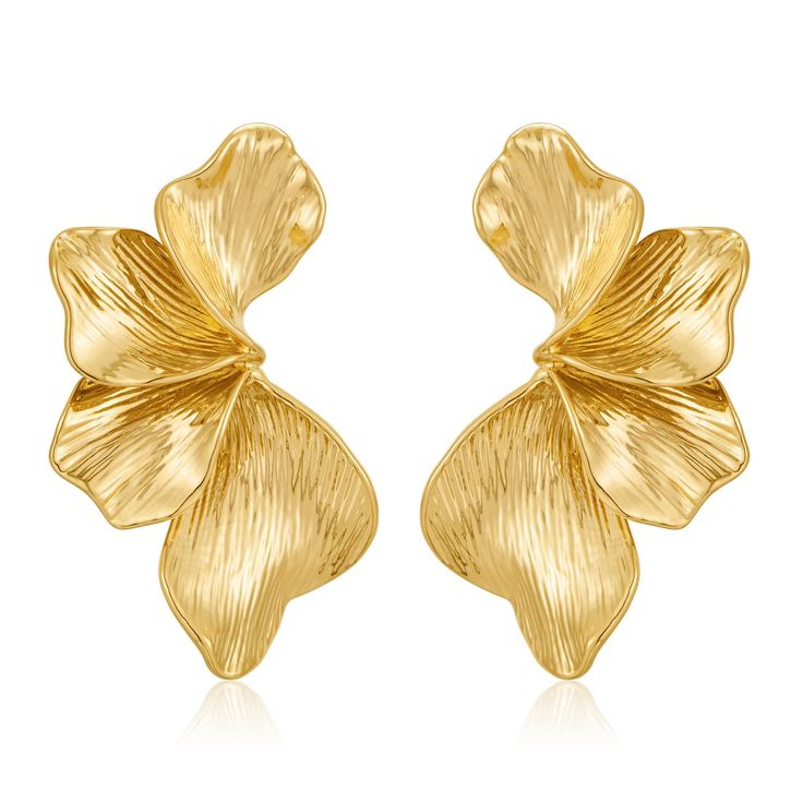 PRICES MAY VARY. Bold Floral Design: These large gold flower statement earrings feature an exaggerated leaf design, Nice for making a stylish impact. Eye-Catching Size: At 30*51mm, these gold sectored dangle earrings are designed to be noticed, adding a bold statement to your accessory collection. Lightweight & Comfortable: Despite their size, each large gold earring weighs just 0.39 oz, ensuring they are comfortable for all-day wear. No Nickel and Hypoallergenic: Crafted with sensitive ears in Big Gold Earrings, Statement Gold Earrings, Flower Statement Earrings, Large Gold Earrings, Chunky Accessories, Earrings Bold, Gold Flower Earrings, Yellow Sunshine, Flower Earrings Gold