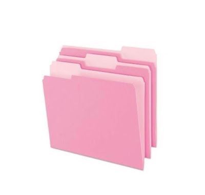 three pink file folders on a white background