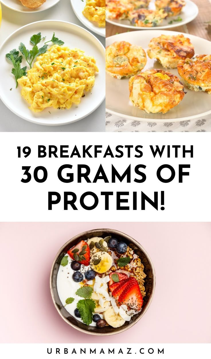 the top ten breakfasts with 30 grains of protein in them and an image of eggs,