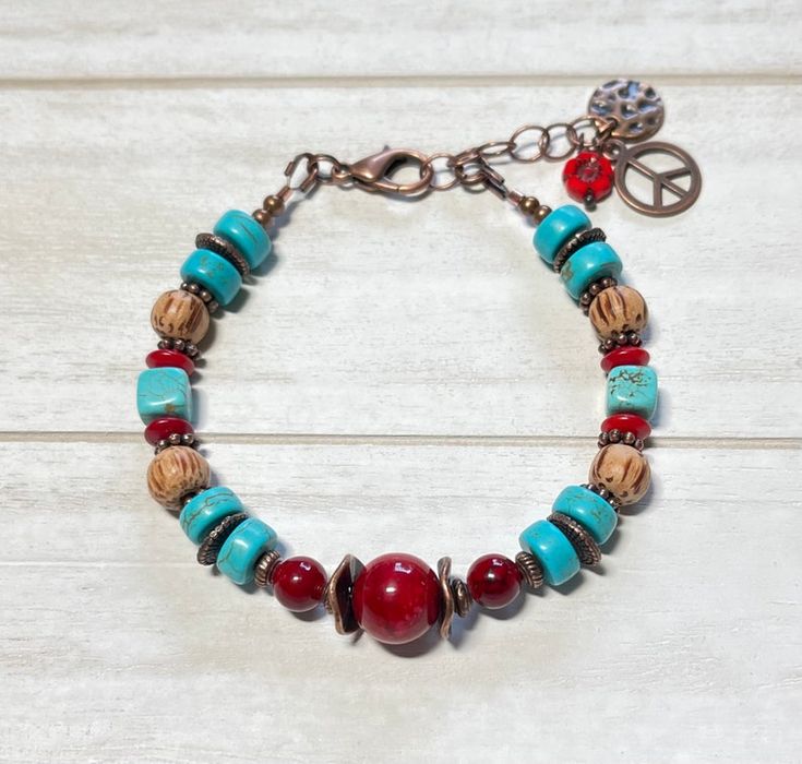 Handmade Red Bohemian Beaded Bracelets, Hippie Red Beaded Bracelet Gift, Handmade Red Hippie Beaded Bracelets, Red Hippie Beaded Bracelets For Gift, Red Bohemian Bracelet Beads, Red Bohemian Bracelets For Festival, Bohemian Red Bracelets With Colorful Beads, Southwestern Style Red Beaded Bracelet As Gift, Southwestern Style Red Beaded Bracelets For Gift