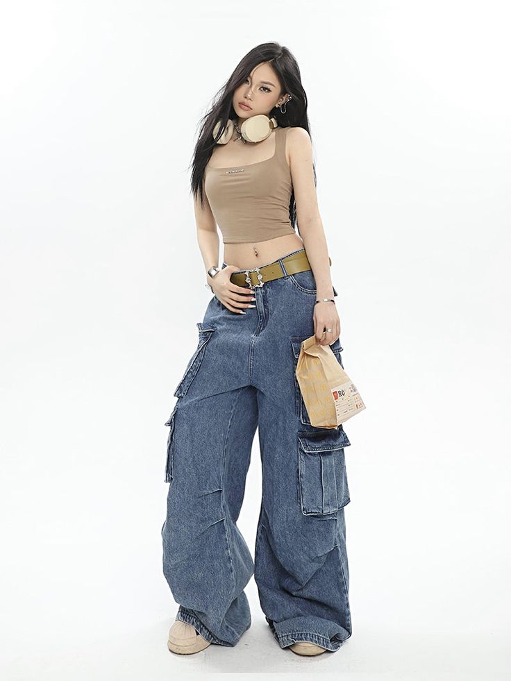 Baggy Wide Leg Cargo Pants – LATENITEX Wide Leg Cargo Pants, Denim Cargo Pants, Ootd Inspo, Baggy Pants, Cool Fits, Baggy Pant, Wide Leg Denim, Long Pants, Denim Blue