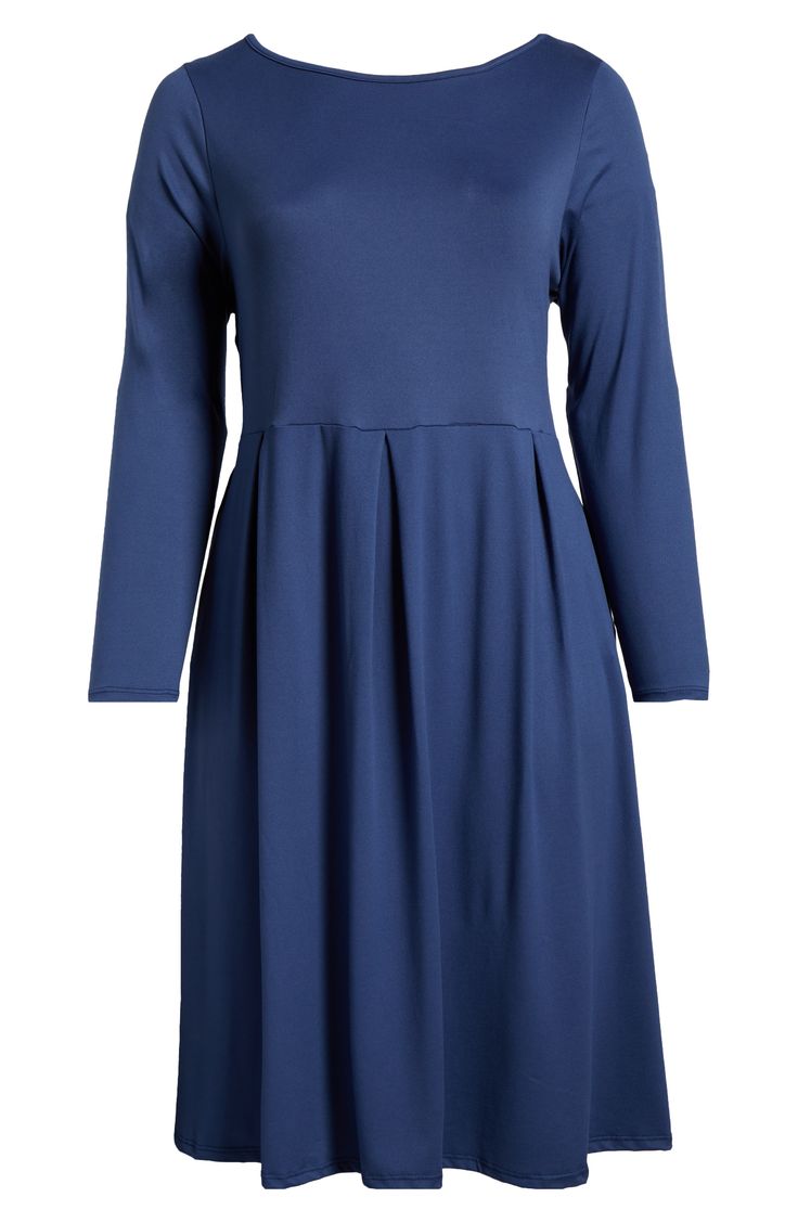 Soft, supple jersey feels as great as it looks on this long-sleeve midi dress cut in a versatile and chic fit-and-flare silhouette. 44 1/2" length Slips on over head Jewel neck Long sleeves 92% polyester, 8% spandex Machine wash, tumble dry Imported Stretch Elastane Long Sleeve Midi Dress, Casual Solid Color Midi Dress In Elastane, Long Sleeve Elastane Dresses For Fall, Long Sleeve Elastane Dress For Fall, Casual Long Sleeve Knee-length Dress For Work, Casual Knee-length Long Sleeve Dress For Work, Fall Long Sleeve Elastane Dress, Solid Stretch Long Sleeve Knee-length Dress, Modest Knee-length Stretch Midi Dress