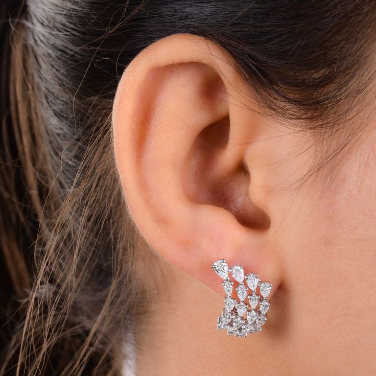 Dive into the magical temptation of this stunning Earrings in attractive shape and design made of White Gold studded with Diamond. An essential ornament to add in your jewelry collection! ✧✧Welcome To Our Shop Spectrum Jewels India✧✧ New Arrival Diamond Earrings, 18K Gold Minimalist Earring Studs, Cluster Earrings, Statement Earrings, Dainty Stud, Wedding Gift For Women ★PRODUCT SPECIFICATION★ * ITEM CODE - SEE-14663A * EARRING LENGTH - 17 Millimeters' Approx. * METAL - 18k White Gold * 18k Whit Elegant Marquise Single Earring, White Marquise Earrings For Formal Occasions, Diamond White Bridal Earrings, Bridal Marquise Brilliant Cut Earrings, Fine Jewelry White Pear-shaped Earrings, Elegant Marquise Earrings For Anniversary, Elegant Marquise Diamond Cut Cluster Earrings, White Pear-shaped Fine Jewelry Earrings, Fine Jewelry Pear-shaped Diamond Earrings For Pierced Ears