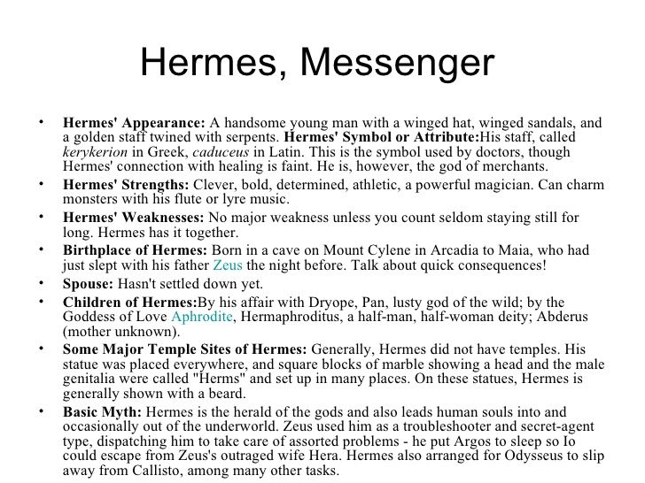 a page from the text book, hermes, messenger and other words