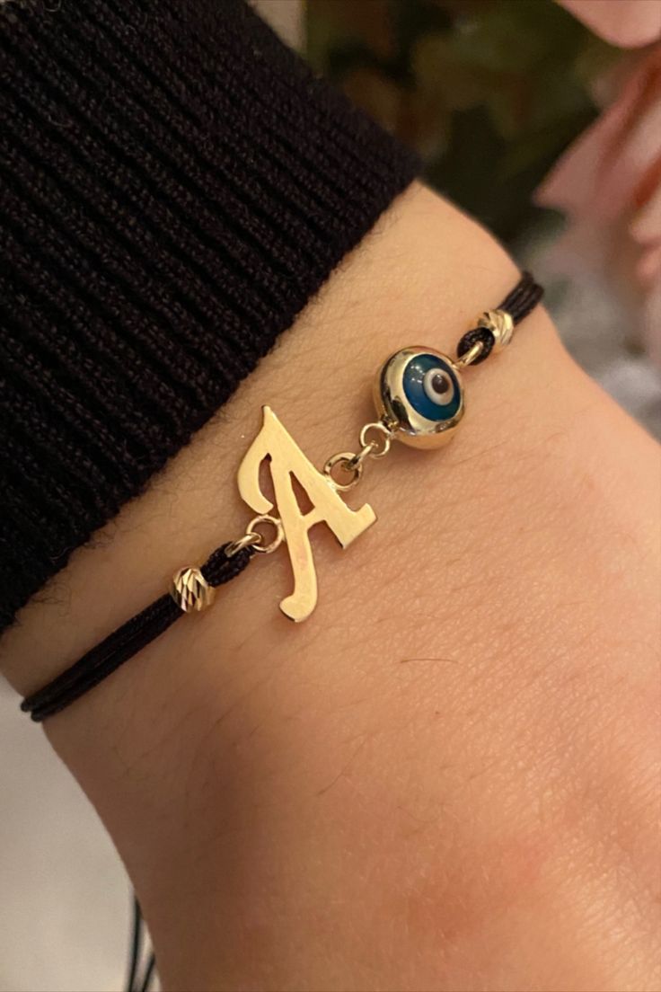 ✨Evil Eye Personalized Letter Bracelet 14K Solid Gold / Real Gold Letter Bracelet / Best Gift for Girls / Evil Eye Bracelet Gift for Her ✨ Material: Solid Gold (Not Gold Filled or Gold Plated) Karat: 14K (real gold stamp 585) Gold Color: Yellow Gold Gold Symbolic Charm Bracelet As Gift, Gold Charm Bracelet Gift, Adjustable 14k Gold Bracelets For Birthday, Adjustable 14k Gold Birthday Bracelets, Adjustable 14k Gold Bracelet For Birthdays, Adjustable 14k Gold Bracelet As Gift, Adjustable 14k Gold Charm Bracelet Gift, Symbolic Personalized Gold Bracelets, Gold Adjustable Evil Eye Bracelet