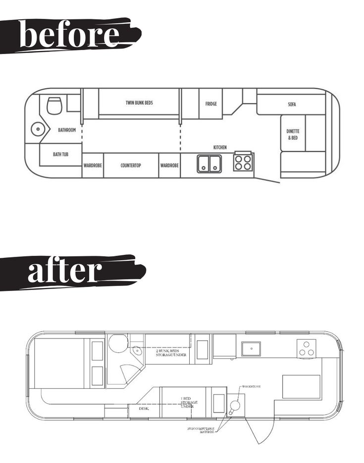 the floor plan for an rv that has been converted into a houseboat