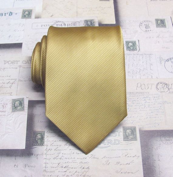 Mens Tie - Dusty Gold Tonal Striped Necktie Dapper Standard Tie For Office, Dapper Standard Ties For Office, Dapper Office Ties, Dapper Solid Ties For Black Tie Occasions, Dapper Standard Tie For Business, Dapper Business Ties, Dapper Neckwear With Ties For Business, Dapper Semi-formal Neckwear With Ties, Formal Fitted Gold Neckwear