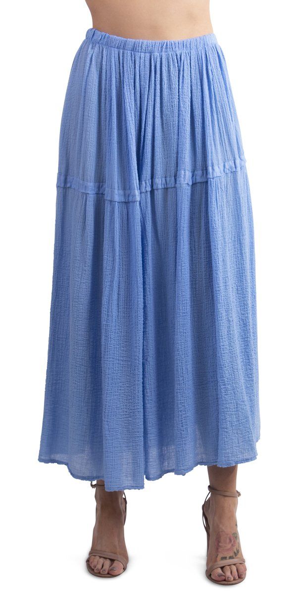 This beautiful cotton skirt makes a perfect swimsuit cover up for your next beach vacation. It's super soft and fits very well. 100% Cotton Model is 5'8 Made in Italy One Size Spring Beachwear Maxi Skirt For Beach, Beachwear Maxi Skirt For Spring Beach Outing, Spring Beachwear Maxi Skirt For Vacation, Vacation Maxi Skirt With Elastic Waistband, Relaxed Maxi Skirt With Elastic Waistband For Vacation, Breezy Tiered Maxi Skirt For Vacation, Flowy Summer Maxi Skirt For Beachwear, Flowy Maxi Skirt For Summer Beachwear, Blue Bottoms For Beach Cover-up In Beach Season