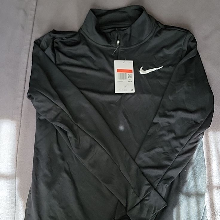 Nike Long Sleeved Training Shirt. Size L. Quarter Zip. (White Spot In Picture Is From Lighting, Not On Shirt) Nike Tops For Sports In Fall, Nike Black Tops For Fall, Nike Long Sleeve Sportswear, Nike Fitted Long Sleeve Tops, Nike Casual Long Sleeve Shirt, Black Long Sleeve Sports Shirt, Nike Sporty Long Sleeve Top, Nike Black Long Sleeve Outerwear, Nike Long Sleeve Sports T-shirt