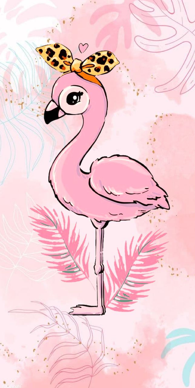 a pink flamingo with a leopard print on it's head