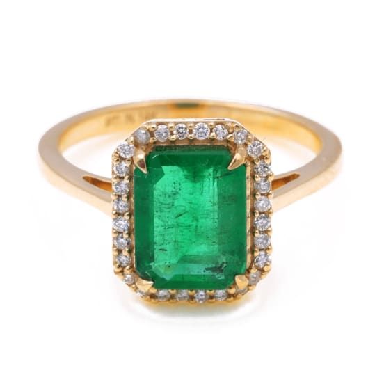 2.43 Ctw Emerald With 0.16 Ctw White Diamond Ring in 14K YG Metal - 3.47 Grams Country Rings, Vegas Elopement, White Diamond Ring, Emerald Gemstone, Green Gemstones, Types Of Rings, 1 Carat, Diamond Gemstone, Gold Material